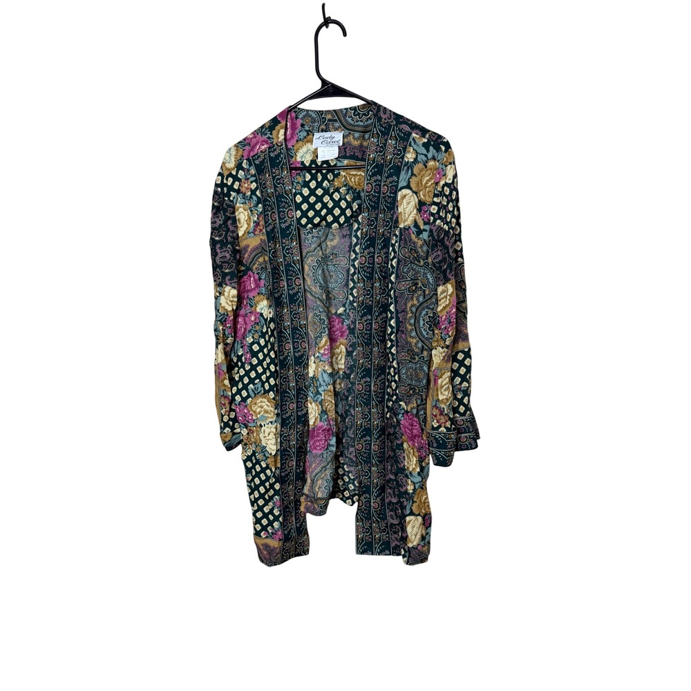 Lady Carol Of New York‎ Patchwork Floral Paisley Kimono Cardigan Duster Size 12